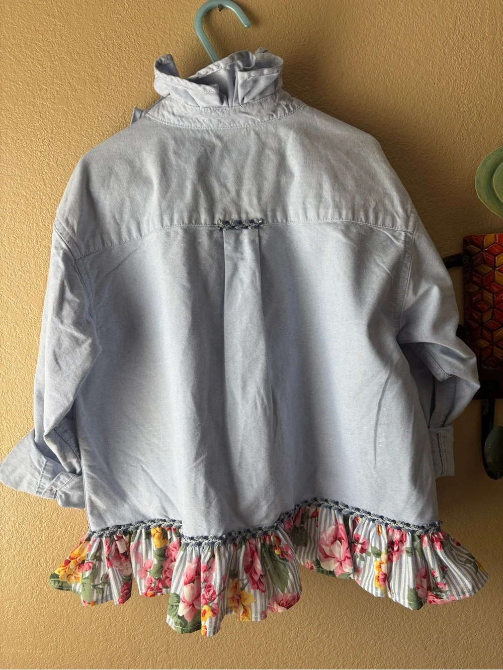 Old Navy Light Blue oxford with Floral Ruffle Hem detail